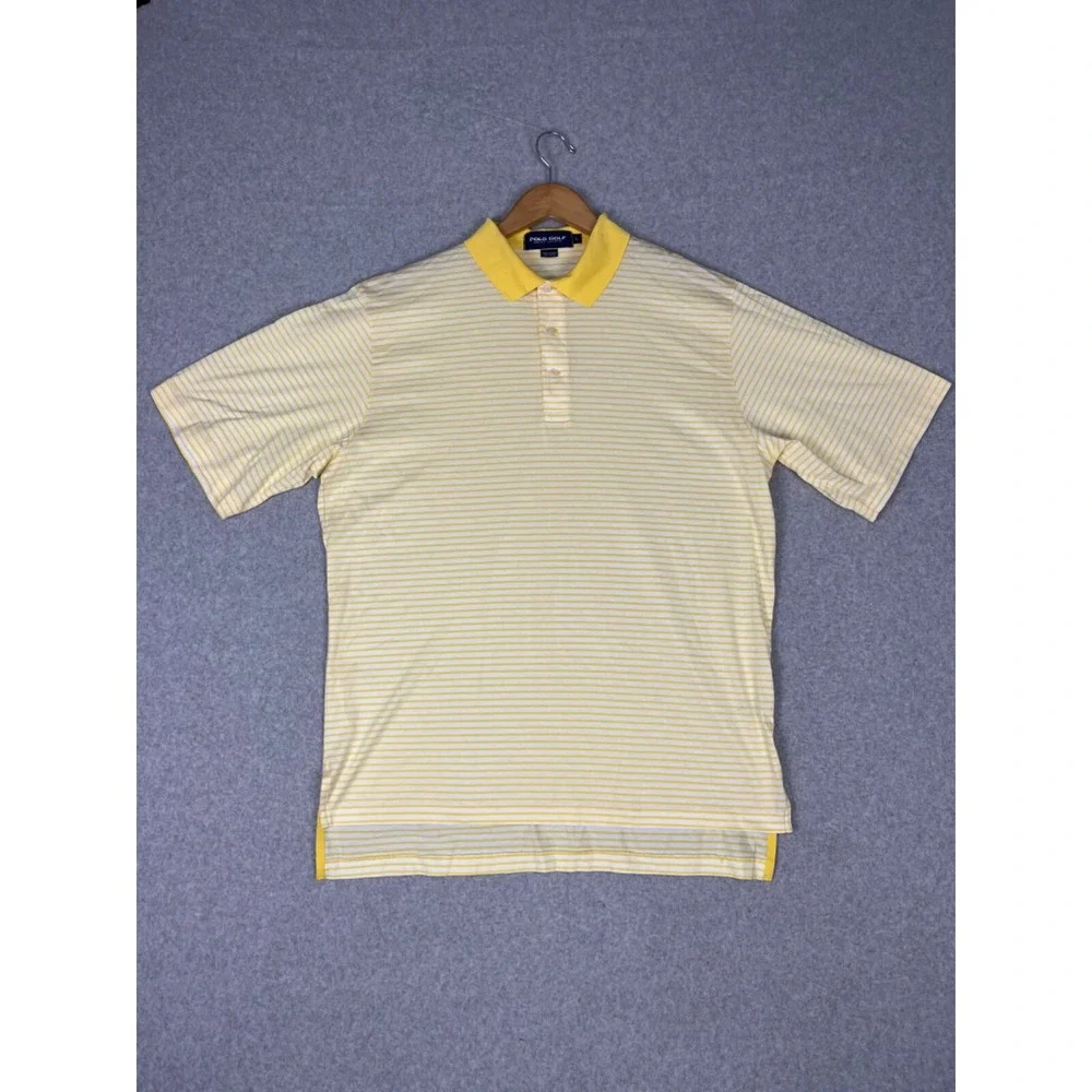 Polo Golf Ralph‎ Lauren Shirt Mens L Yellow Stripe Short Sleeve Preppy Casual